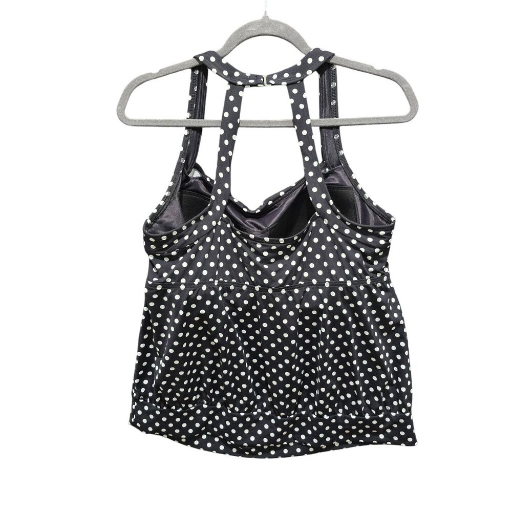 Lands End Tankini Swim Top 16W Black White Polka Dot Plus Modest Swimwear Racer - Picture 2 of 10